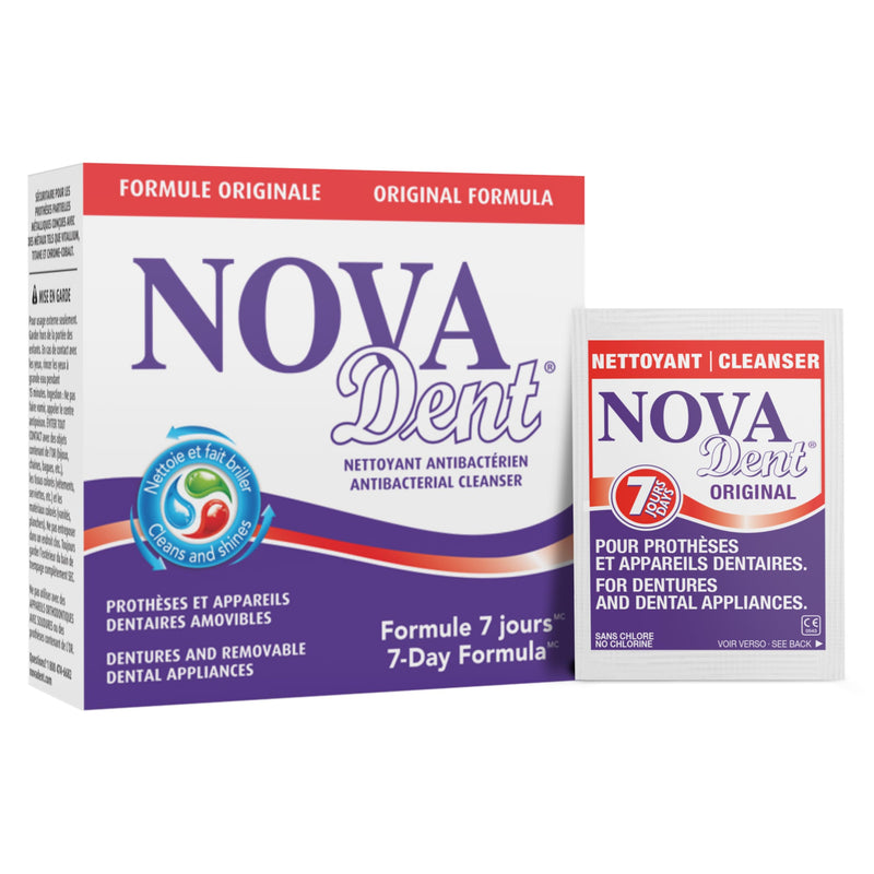 Novadent Dentures Cleaner – for Dental Appliances, Retainers, Trays, Mouth Guards, Teeth Aligners - 3 Months (12 sachets) 12 Count (Pack of 1)