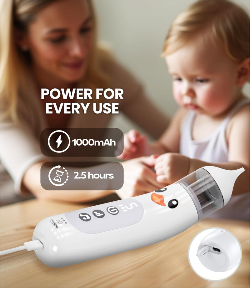 [Australia] - Nasal Aspirator for Baby Electric Nose Cleaner and Booger Sucker with LED Light and Music, Gentle Suction for Stuffy Nose, 5 Levels, USB-C Rechargeable, BPA-Free Silicone Tips, Easy to Clean 