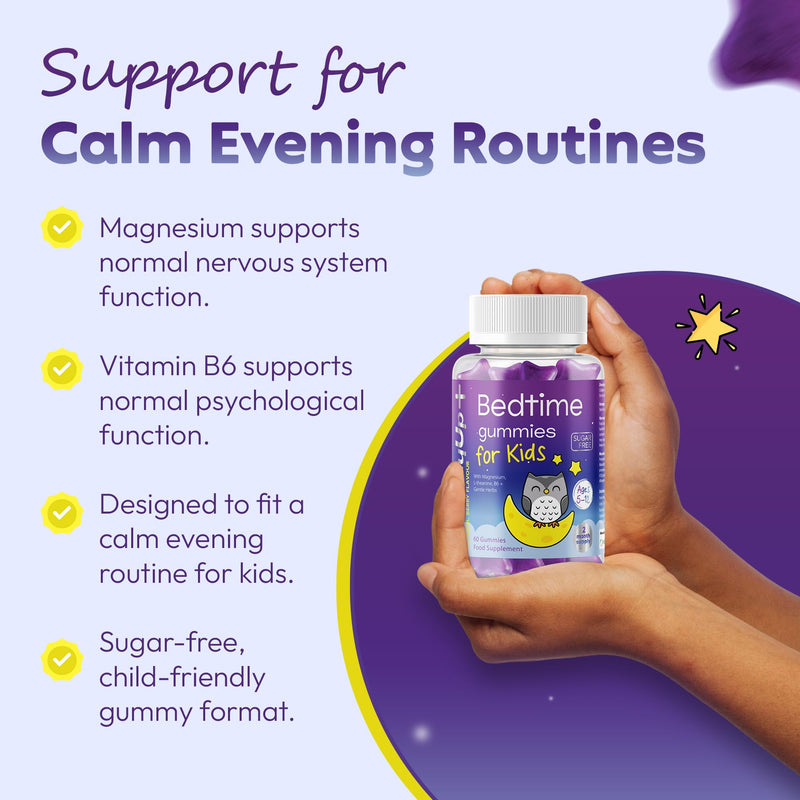 Kids Bedtime Gummies | Sugar-Free | 2-Month Supply | Evening Routine | Magnesium + L-Theanine | Ages 5–12 | GummyUp+