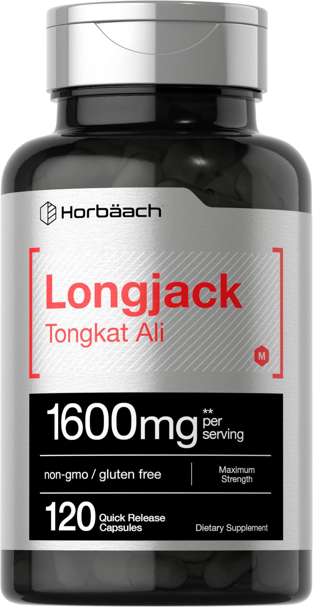 Horbäach - Longjack Tongkat Ali 1600 mg | 120 Capsules | Longifolia Root Extract Powder | Maximum Strength Formula | Non-GMO, Gluten Free