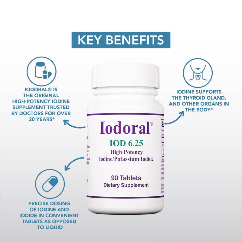 [Australia] - Iodoral 6.25 mg – Iodine Supplements for Thyroid Support, Potassium Iodide Tablets, Lugol Solution, Daily Vitamins and Minerals, High Potency Iodine Tablets – 90 Tablets 1-Pack 