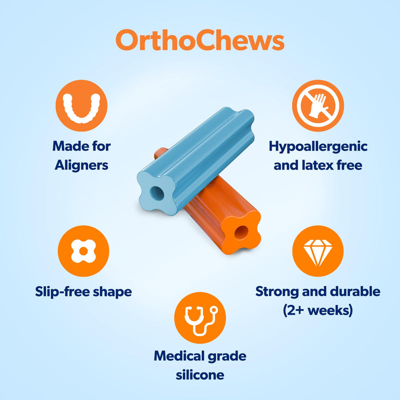 EverSmile OrthoChews and Teeth Aligner Removal Tool – Chewies for Invisalign, Byte, and Clear or Metal Braces – Medical Grade Silicone Chews to Help with Pain Relief and Seating Aligner Trays 1 Pack w/ Aligner Removal Tool