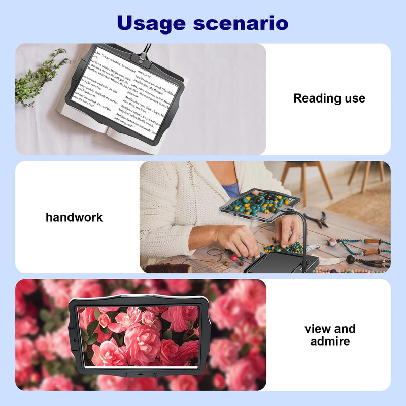 [Australia] - 10X Square Magnifying Glass with Light and Stand, Real Glass LED Illuminated Magnifying Glass, 5 Color Modes Continuously Dimmable, Hands-Free Mag Desk Lamp with Clamp for Reading Craft Hobby Closing Work, Black 8079-2 