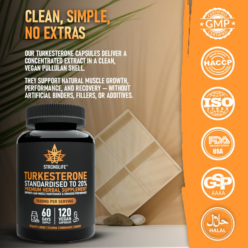 Turkesterone Capsules 1500mg | Muscle Growth, Strength & Recovery Support | 20% Extract | 120 Capsules – 60 Day Supply for Men & Women