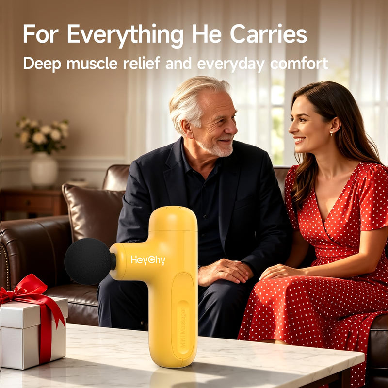 Super Mini Massage Gun Deep Tissue, Handheld Muscle Massager with 4 Heads, Percussion Travel Size Massager Gun FSA Eligible for Men Women Back Relief, Quiet for Home, Gym, Office, HSA, Yellow | 4 Heads for Men Women Muscle Relief, Back Neck Legs, Quiet...
