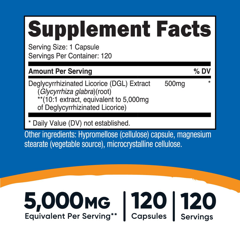 Nutricost DGL Deglycyrrhizinated Licorice Extract Capsules (5,000 mg Equivalent Per Serving, 120 Servings) - Non GMO, Vegan