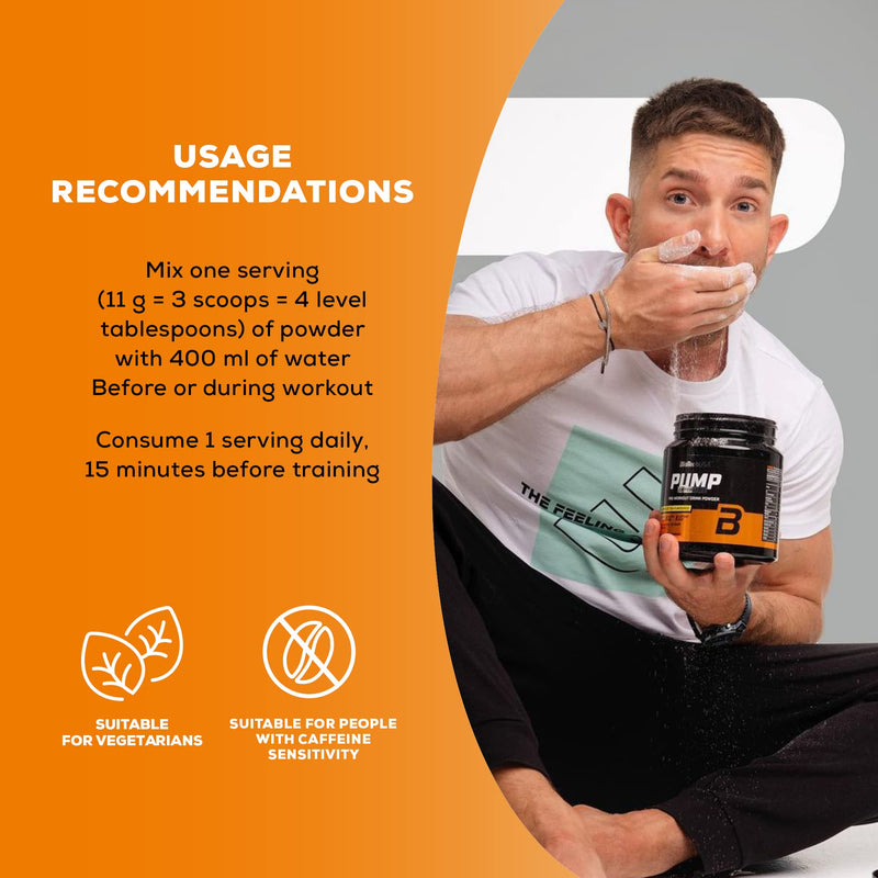 BioTechUSA Pump Caffeine Free | Energy, Focus & Immune Support | 19 Active Ingredients | Pre-Workout Drink Powder, 330 g, Tropical Fruit