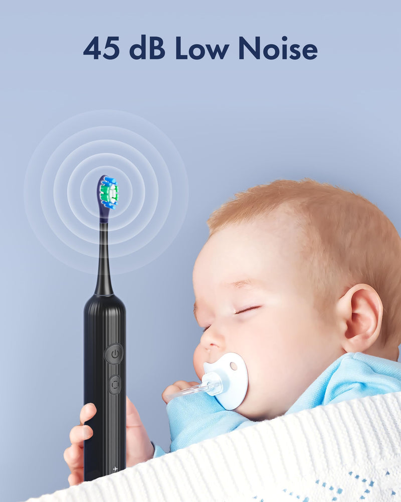 Oscillation & Vibration Sonic Electric Toothbrush for Adults with 4 Dupont Bristles Brush Head, IPX7 Waterproof, USB Rechargeabl, Travel Powered (ABS Black)