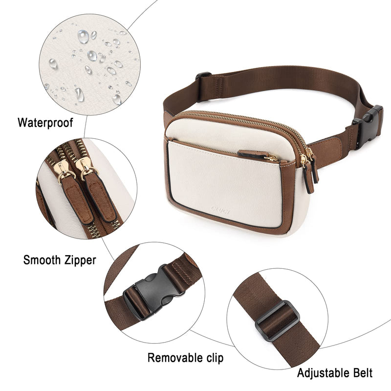 CLUCI Fanny Packs for Women Cross body, Belt Bag for Women, Mini Everywhere Crossbody Waist Bag Adjustable Strap, Vegan Leather Women's Fanny Pack A-0 Off white with brown