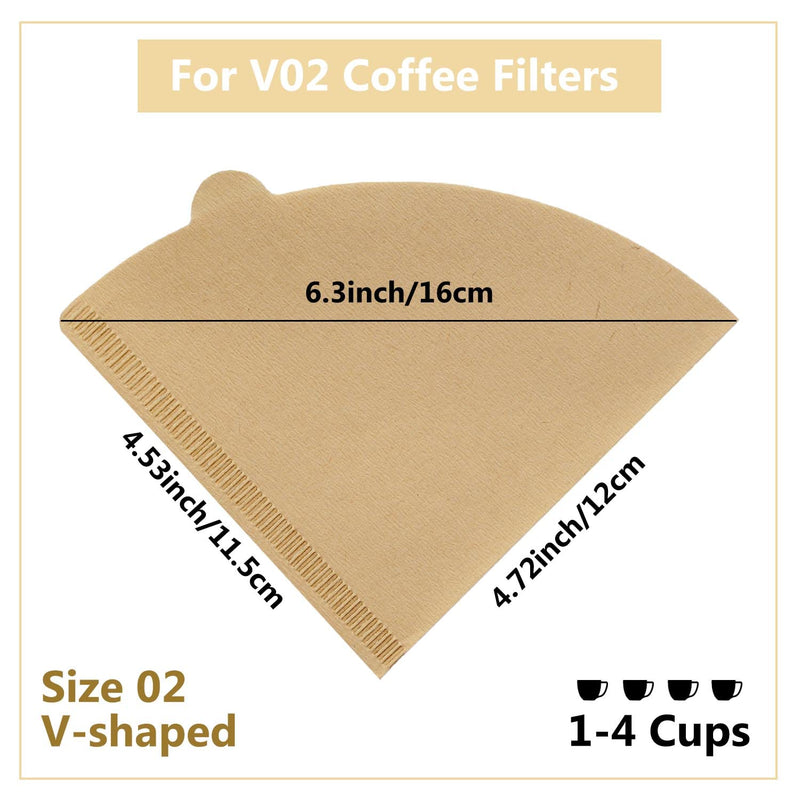 [Australia] - Cone Coffee Filters Size 02, 100 Count 1-4 Cups Unbleached Natural Brown V02 Disposable Coffee Filter Paper, Compatible with V60 and Conical Shaped Pour Over Coffee Dripper and Drip Coffee Maker Natural 100 Count 