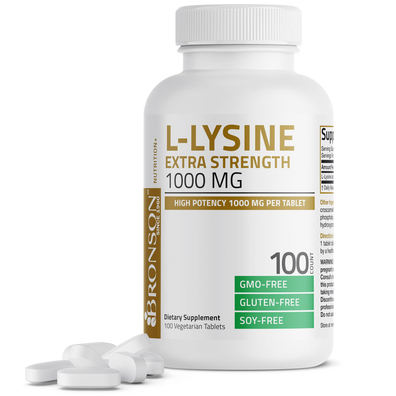 Bronson L-Lysine Extra Strength 1000 MG per Tablet High Potency, Immune Support & Supports Collagen Synthesis, Non-GMO, 100 Vegetarian Tablets 100 Count (Pack of 1)