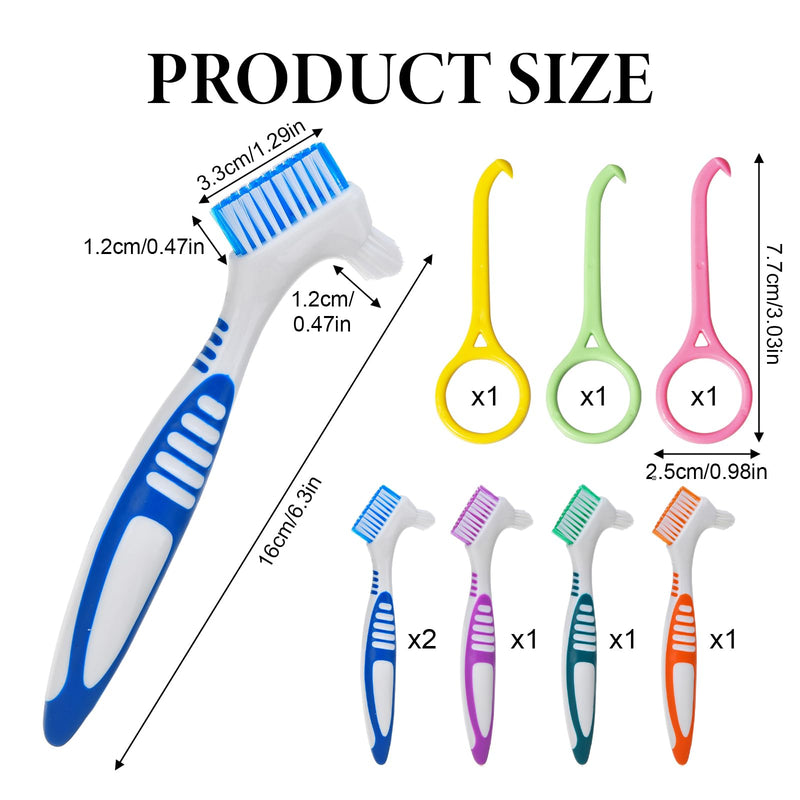 [Australia] - Denture Toothbrush Pack of 4 Toothbrush for Dentures Portable Denture Brush Double Head Multi-Layer Bristles Dentures for Cleaning Dentures (Blue Green Purple Orange) 