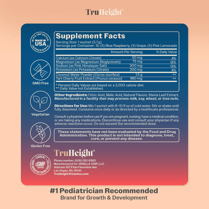 TruHeight Hydration Packets (Variety Pack) Kids, Teens & Adults Fast Hydration, Energy & Recovery - Dehydration Relief Electrolytes Powder Packets for Athletes - Sugar Free, Zero Calorie, Non-GMO