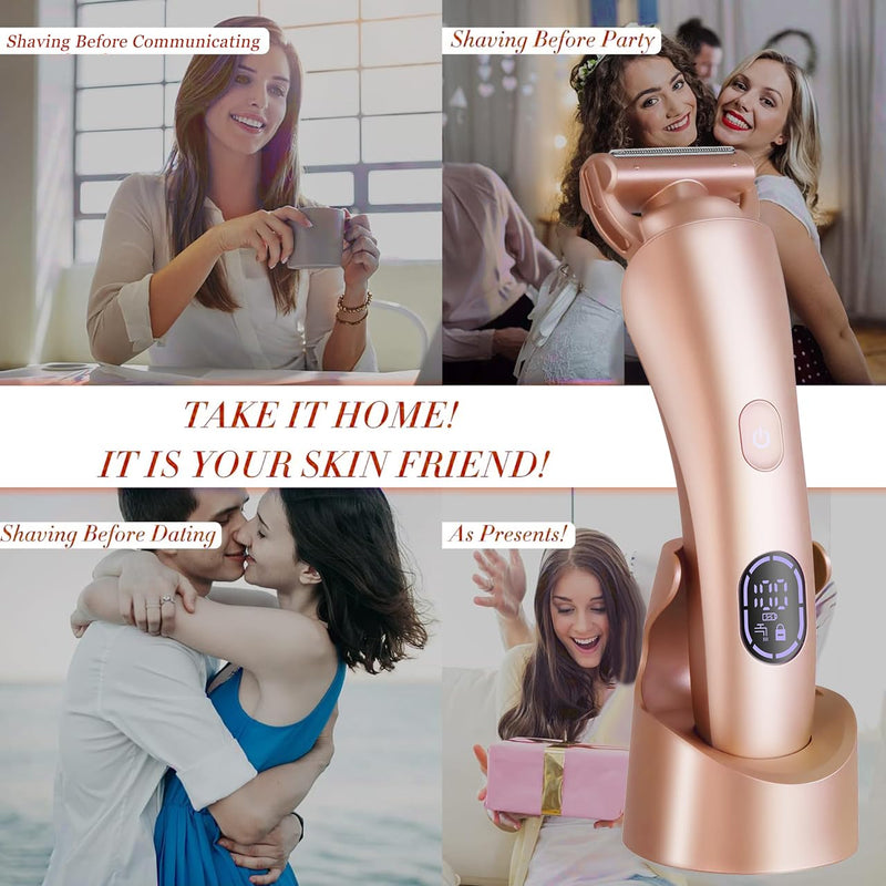 Electric Shaver for Women Bikini Trimmer Facial Hair Removal LED Display Womens Razors for Shaving IPX7 Waterproof Pubic Body Hair Trimmer