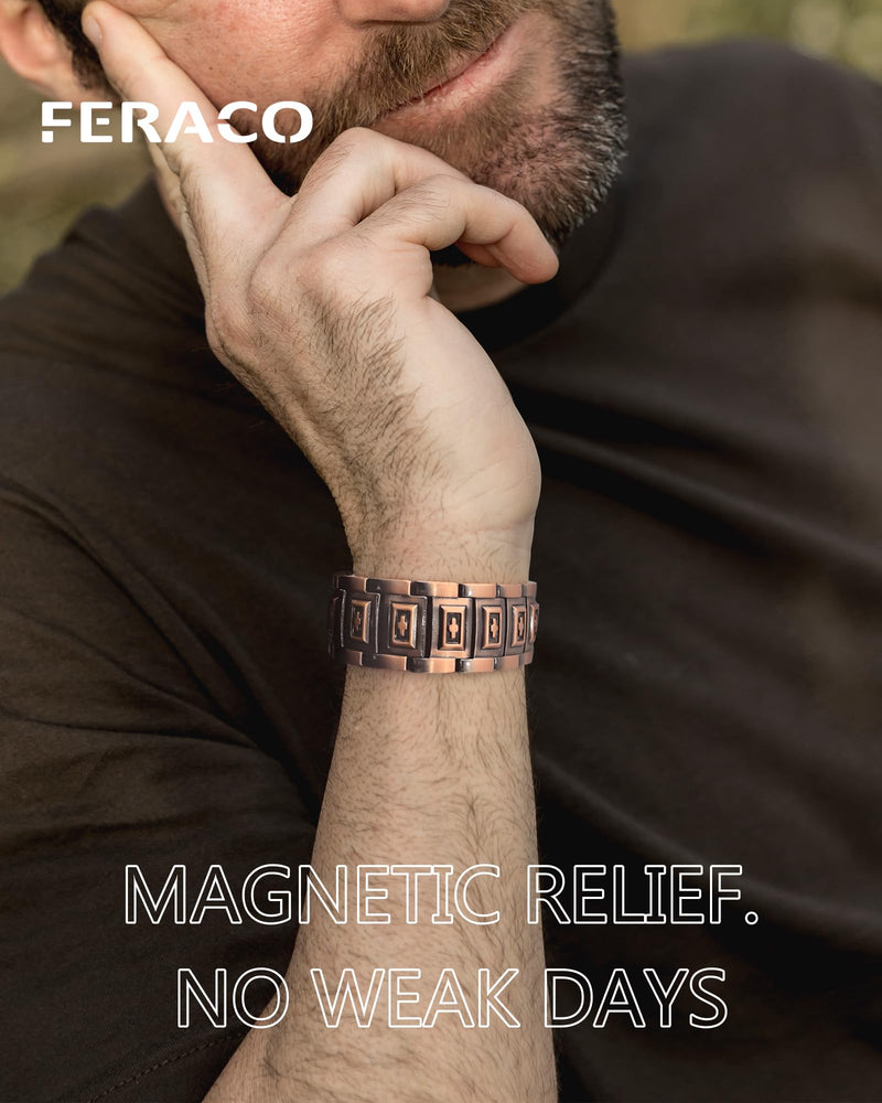 [Australia] - Feraco Copper Bracelet for Men 3X Strength,Magnetic Therapy Bracelet Copper Jewelry with Powerful 3800 Gauss Magnets Copper Cross Bracelet 