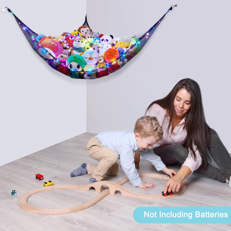 [Australia] - Stuffed Animals Net or Hammock Kids Toy Storage Organizer with LED Light Unicorn Castle Hanging Corner Stuffed Animals Holder Kids Girls Room Decor (Pack of 1) Black 51'' x 51" x 71" (Pack of 1) 