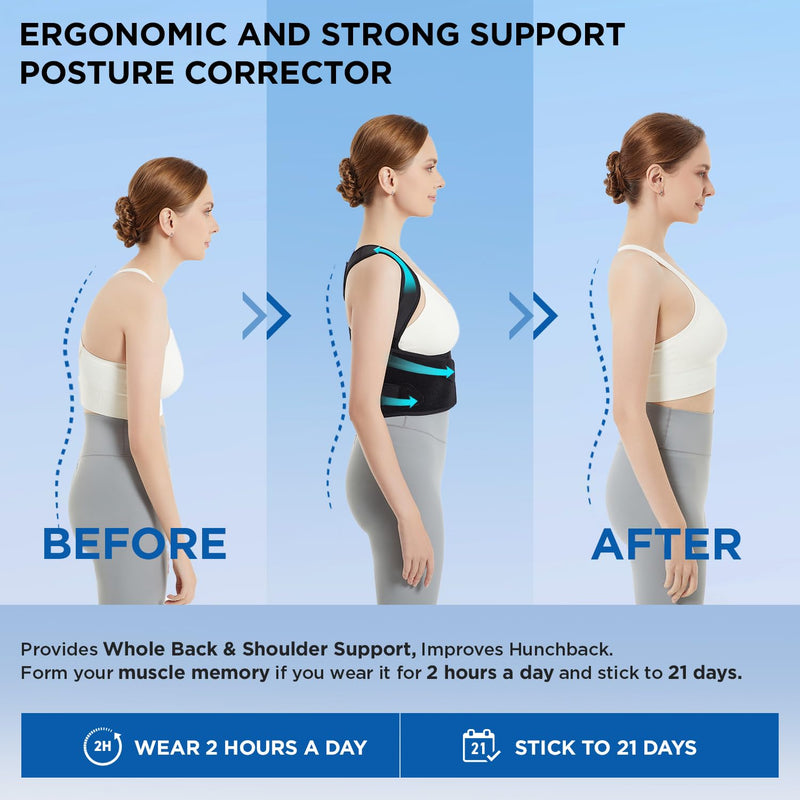 [Australia] - Vicorrect Posture Corrector for Women and Men: Back Brace Support - Shoulders Straightener Relieve Upper Back Pain (Black, Large) Black 