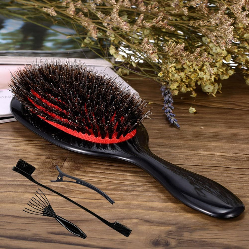 ﻿Boar Bristle Detangling Paddle Hair Brush and Comb Set for Women Men, Anti-frizz Styling Hairbrush for Curly Fine Wavy Natural Tangled Hair, Boar Nylon Bristle Cushioned Brush 1.0