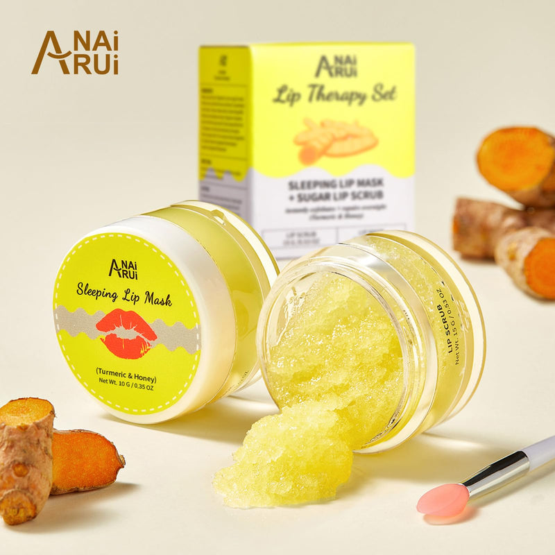 [Australia] - ANAI RUI Lip Care Kit - Lip Sugar Scrub Set, Lip Sleeping Mask & Lip Exfoliator Scrub - Overnight Lip Skin Treatment - Scrub & Moisturizer for Dry Chapped Cracked Peel Lips (Turmeric+Honey) 