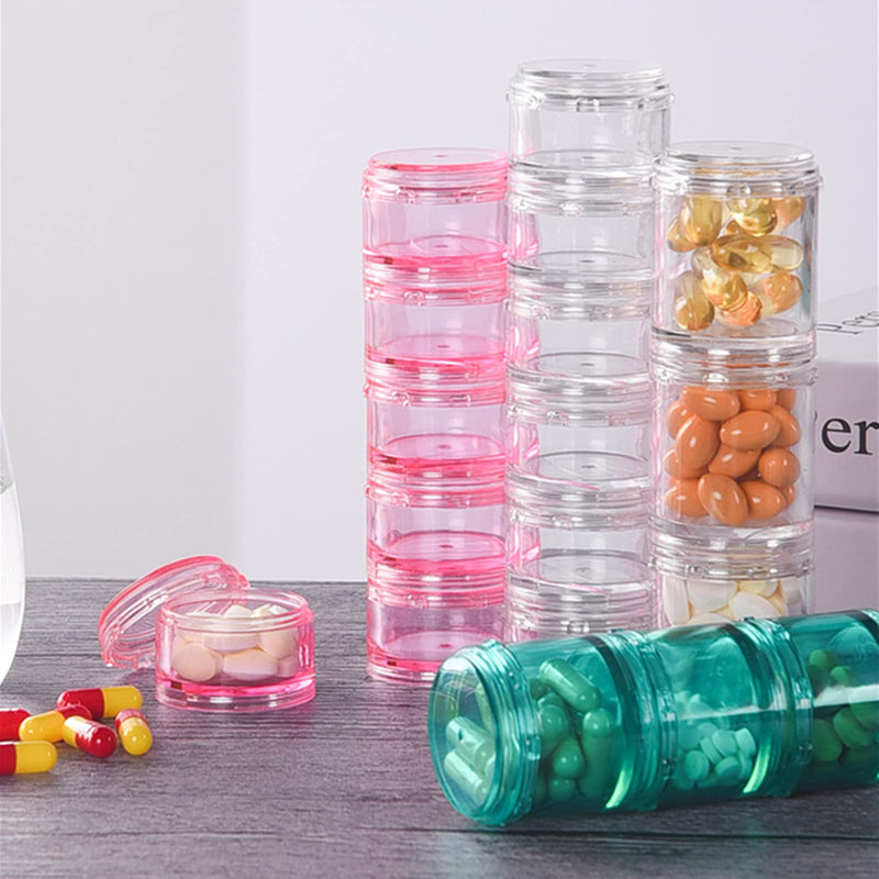 Stacking Pill Box Vitamin Organizer 7 Day Travel Case Holder Container (Multicolor, S) Multicolor