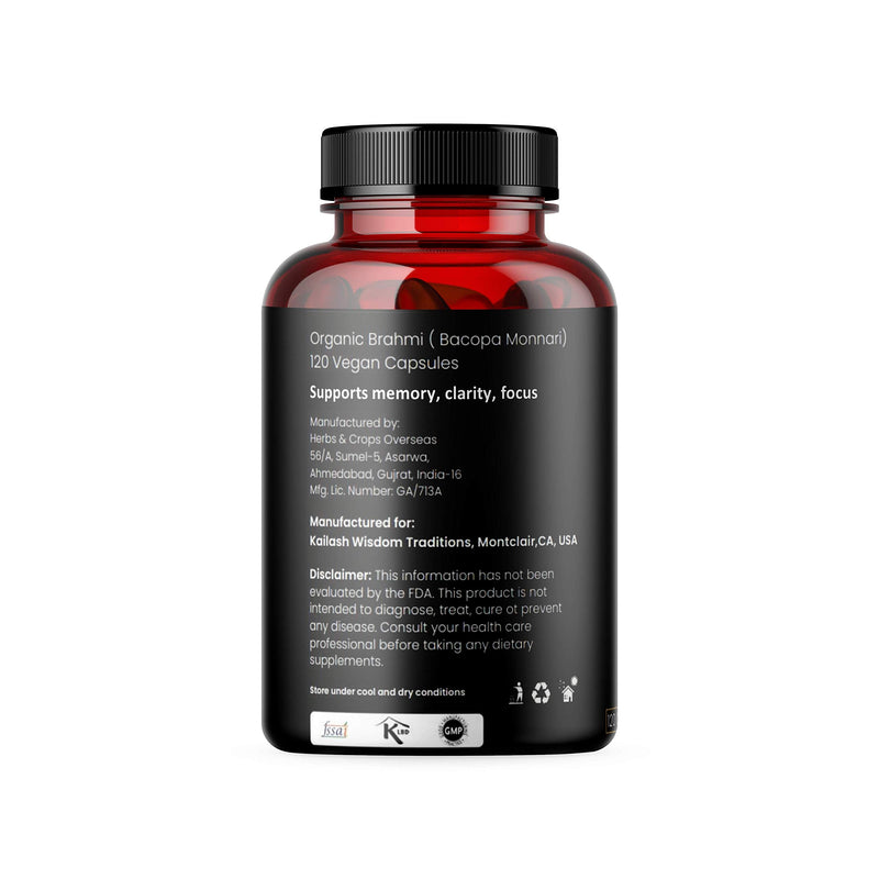 [Australia] - Bacopa, Organic Brain Booster, Nootropic Brain Supplement, Bacopa Monnieri/Brahmi, for Mental Sharpness, Focus, Memory, and Cognitive Wellness, 120 Capsules 500mg, 2 Month Supply 