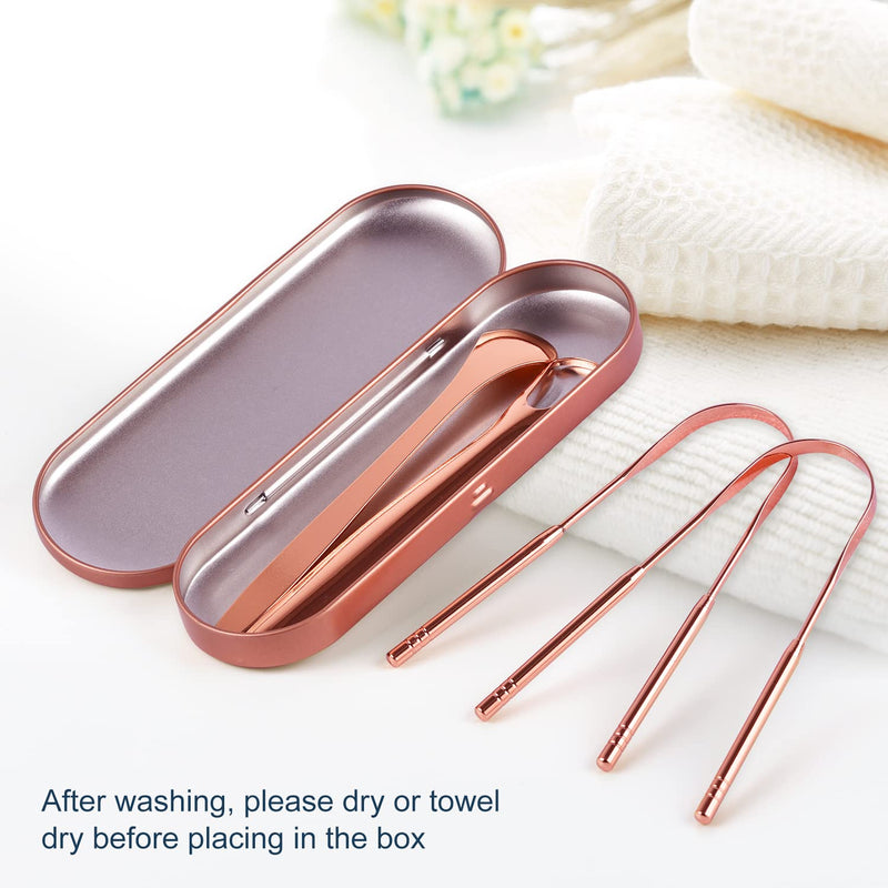 [Australia] - MORGLES Copper Tongue Scraper, 4Pcs Tongue Scraper with Case Medical Grade Tongue Scrapers for Adults Kids, Great for Oral Hygiene Bad Breath, Gold 