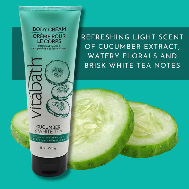 Vitabath Cucumber & White Tea Moisturizing Body Cream - Soothing Hydration Vitamin & Nutrient Skin Care - Replenishing All Over Dry Skin Lotion Moisturizer for Women & Men - 8 Ounce 8 Ounce (Pack of 1)