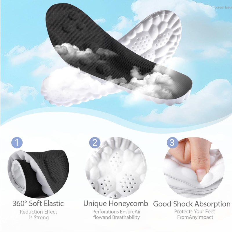 [Australia] - 4D Cloud Insoles for Men and Women Memory Foam Cloud Insoles Super Soft Anti-Fatigue, Shock Absorption, Relieve Foot Pain, (Black, Men: US 7-11) Black 