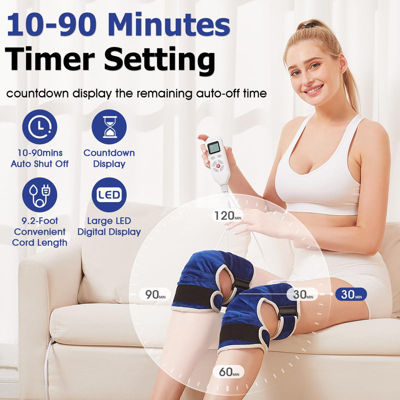 JOBYNA 2PCS Heating Pad for Knee Pain Relief, 30s Fast Heat Knee Wraps Heating Pads with Auto Shut Off, 86-158℉ Heat Level, Deep-Penetrating Heated Knee Brace for Knee Joint Pain Relief