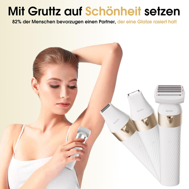 [Australia] - Gruttz - 3 in 1 ladyshave for women - LadyGroomer - Includes travel bag - Trimmer woman - Shaver women 