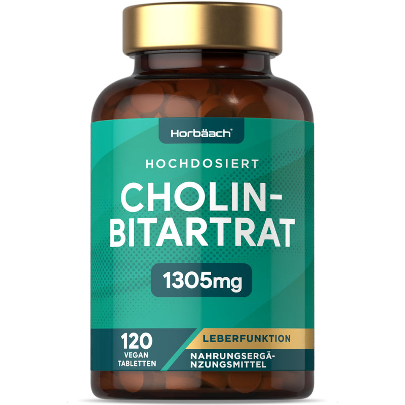 [Australia] - Choline high dose 1305mg | 652mg per piece | 120 Pure Choline Bitartrate Tablets | Liver function | Vegan | Choline bitrate | by Horbaach 