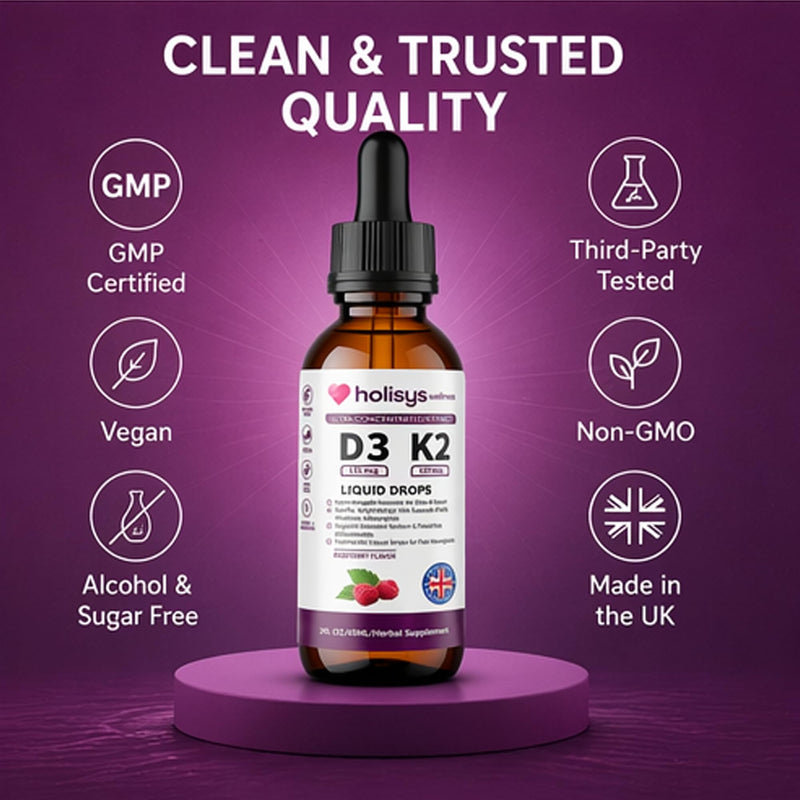Holisys Vitamin D3 + K2 Liquid Drops – Liquid Vitamin Ingredient Formula – 60 ml