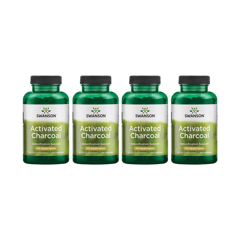 [Australia] - Swanson Activated Charcoal - Natural Supplement Supporting Healthy Absorption - Helps w/Bloating & Maintaining Bowel Regularity - (120 Capsules, 520mg per Serving) 4 Pack 