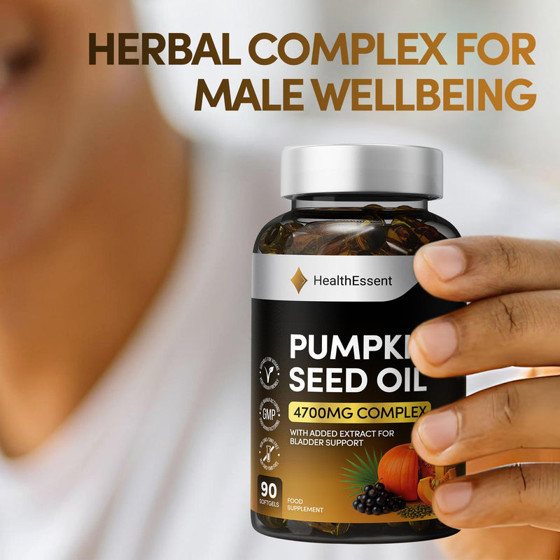 HealthEssent Pumpkin Seed Oil & Extract Capsules 4700mg Complex, Curcubita Pepo Omega 6 & 9 - High Strength Pumpkin Seed Oil for Hair & Prostate Support, Vegan & Non-GMO - 90 Softgels