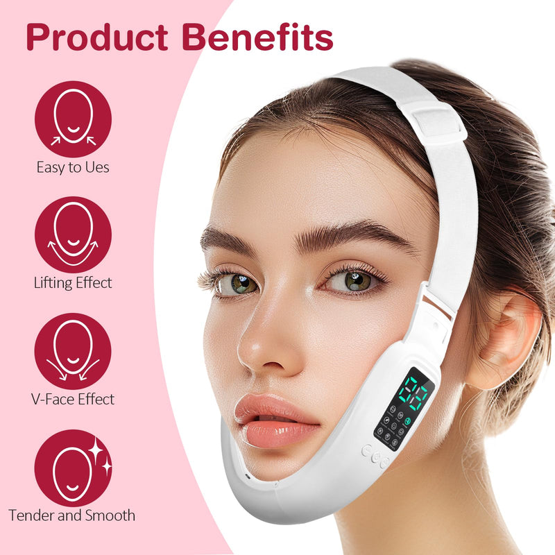 V-Face Shaper - Electric Double Chin Reduces & Face Slimming Device with 8 Massage Modes, 15 Intensity Levels for Women - Lift & Define Jawline