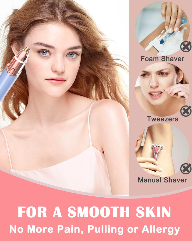 Facial Hair Remover and Eyebrow Trimmer - 2 in 1 Facial Hair Removal Epilators for Women - Rechargeable Travel Face Hair Razor Bikini Shaver for Face Peach Fuzz Lips Chin Armpit Body (Blue) Blue