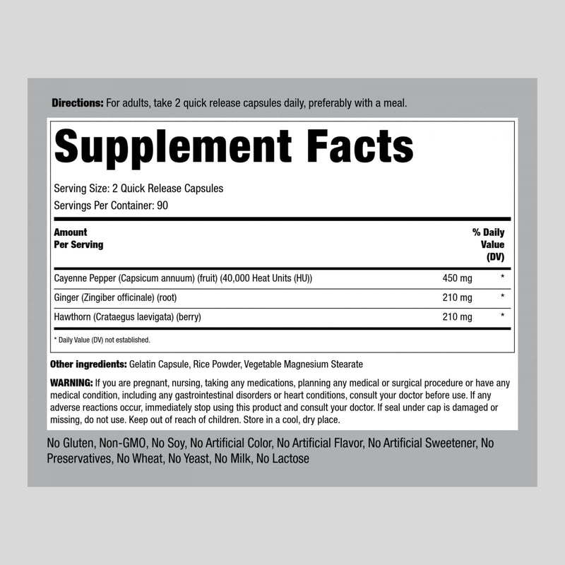 [Australia] - Piping Rock Cayenne Pepper Capsules | 180 Count | Capsicum Annuum | Plus Ginger and Hawthorn Berry | Herbal Supplement | Non-GMO, Gluten Free 