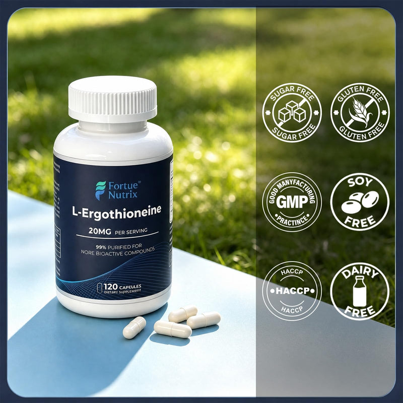 Longevity Supplement, L-Ergothioneine 20mg for Cellular Energy Support | 99% Purified Ergothioneine 120 Capsules, Alternative to Glutathione & CoQ10 for Antioxidant & Healthy Ageing, 4 Month Supply