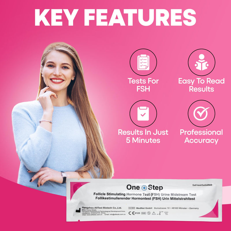 One Step Female Fertility Test Midstream, 2 Test Pack, Peri Menopausal, Menopause Testing Kit, Home Urine FSH Test
