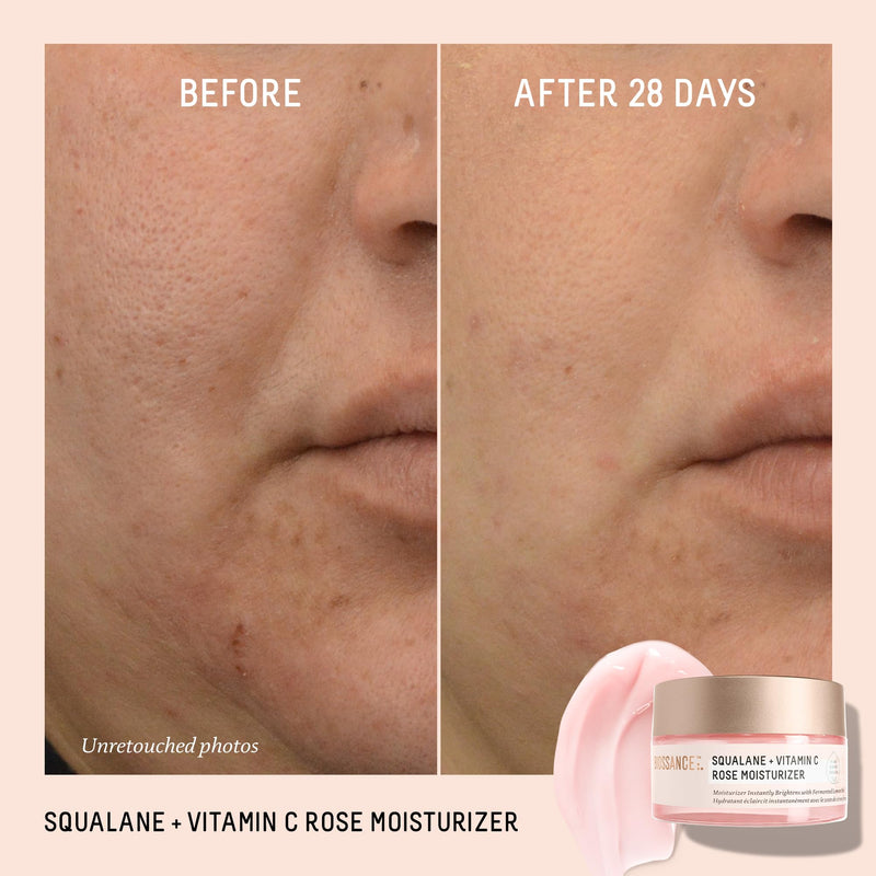 BIOSSANCE Squalane + Vitamin C Rose Face Moisturizer, 1.69 Fl Oz | Antioxidant-rich day/night face lotion, Even skin tone & reduce discoloration, Hydrates and smooths fine lines