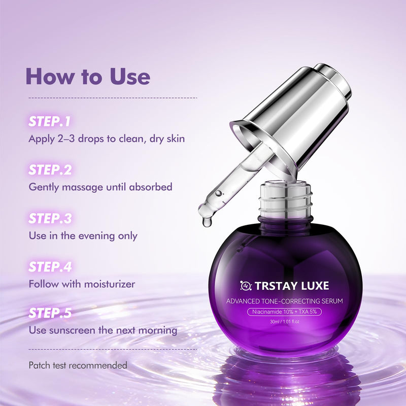 Night Serum for Uneven Skin Tone, Dark Spots & Post-Blemish Marks, 10% Niacinamide, 5% Tranexamic Acid, 2% Alpha-Arbutin + Ethyl Vitamin C, Lightweight Radiance Serum, 1.01 fl oz