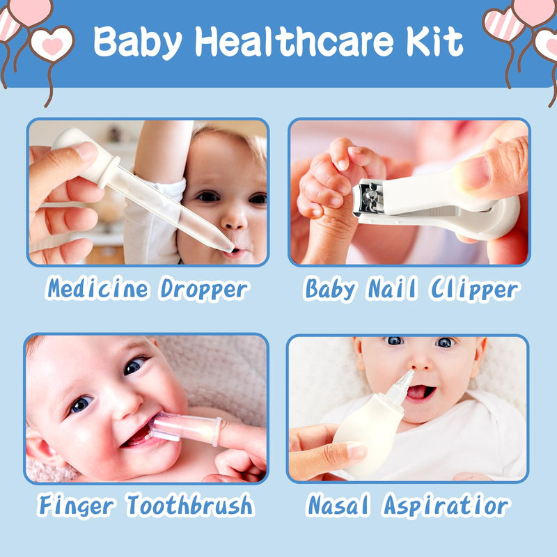 [Australia] - Baby Healthcare and Grooming Kit, 14 in 1 Baby Safety Set Newborn Nursery Health Care Set with Hair Brush Scale Nail Clippers for Baby Girls Boys (14 Kits Grey White) 14kits-Grey White 