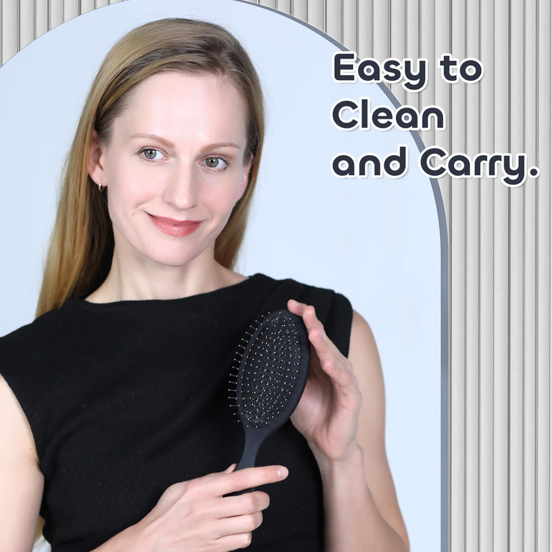 WeiLa Anti-Static Hair Brush Oval, Stainless-Steel Bristles Detangler for Wigs & Hair, ABS Handle (Tektite Black + Blue, Couple) Tektite Black + Blue 2 Pack