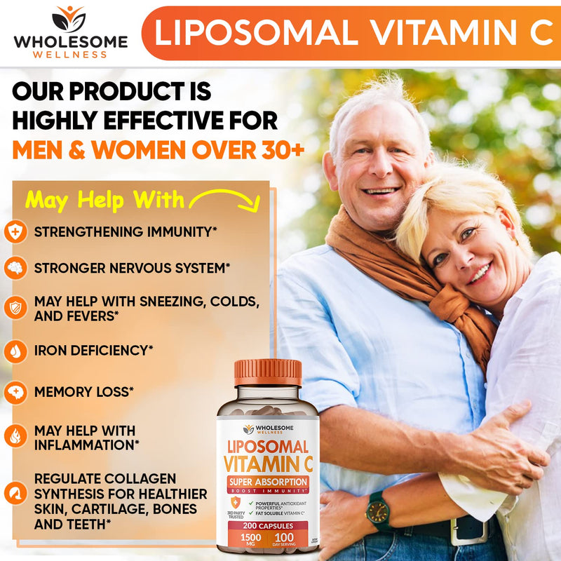 Wholesome Wellness Digestive Enzymes 1000MG Plus Prebiotics & Probiotics + Liposomal Vitamin C Capsules (200 Pills 1500mg Buffered) Bundle