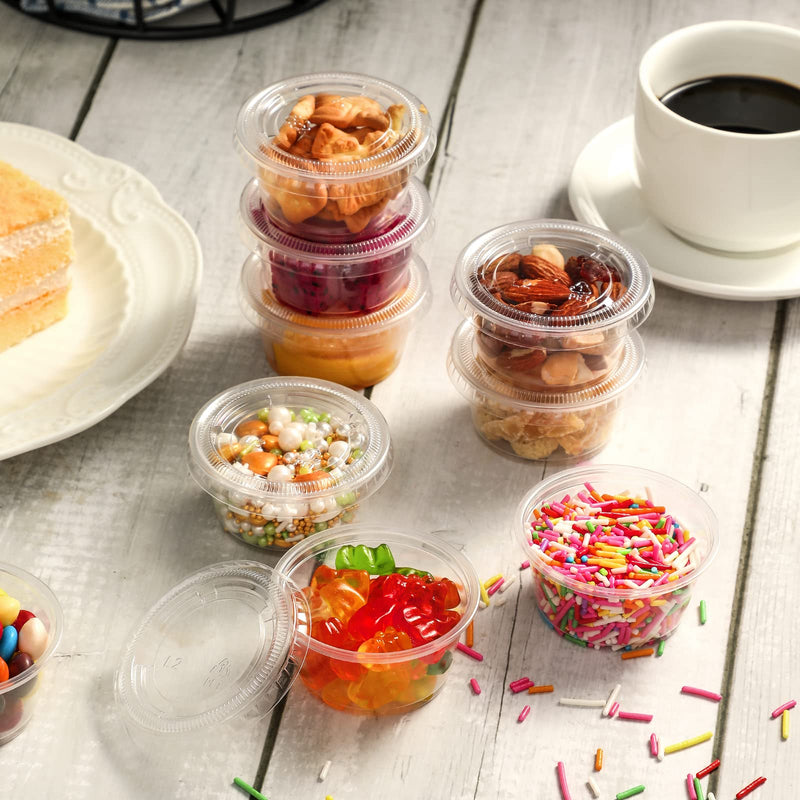 [Australia] - [130 Sets - 2 Oz ] Jello Shot Cups, Small Plastic Containers with Lids, Airtight and Stackable Portion Cups, Salad Dressing / Dipping Sauce Cups, Condiment Cups for Lunch, Party to Go, Trips 2oz - 130 