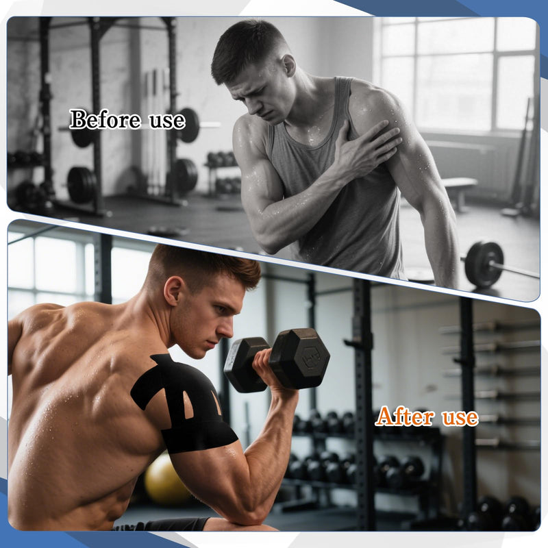 24 Pcs Kinesiology Tape Pre Cut Breathable Waterproof Elastic Kinesiology Athletic Tape for Shoulder Pain Relief Muscle Sports Shoulder Support (Black)