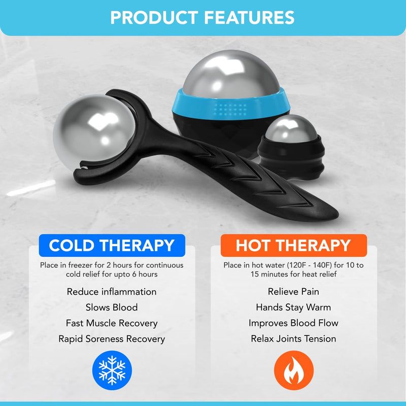 [Australia] - Cold & Hot Therapy Massage Balls – Set of 3 Ice and Heat Physical Therapy Tools for Deep Tissue, Myofascial Release, Trigger Point, Plantar Fasciitis - Back, Neck, Foot, Face, Muscle Pain Relief 