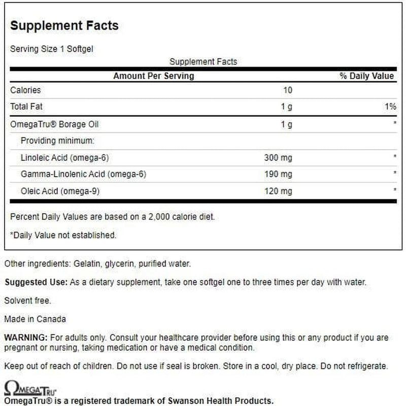 [Australia] - Swanson Borage Oil Gla (Omegatru) 1000 Milligrams 60 Sgels 
