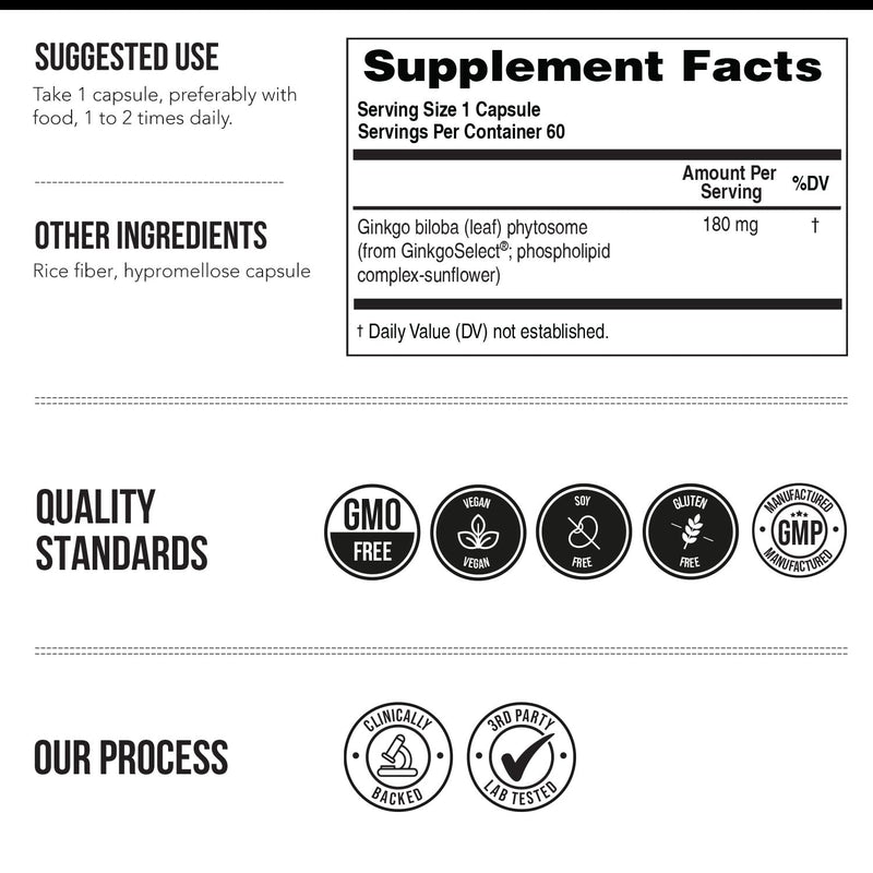 [Australia] - SoActive Ginkgo Biloba with GinkgoSelect¬Æ Phytosome | Clinically Studied Enhanced Absorption for Brain, Heart & Memory Support ‚Äì 180 mg ‚Äì Helps Maintain Circulation & Cognitive Health (60 Capsules) 