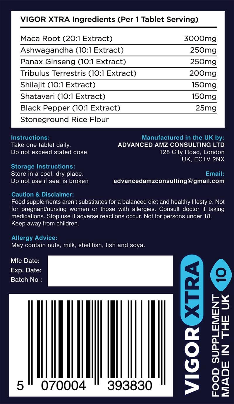 VIGORXTRA Fast-Acting Tablets for Men – Extra Strong Male Supplement – Discreet, When-Needed Tablets, Manufactured in the UK